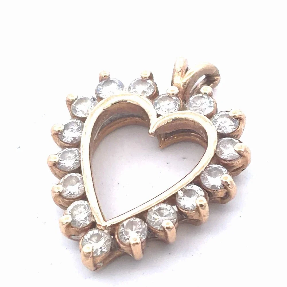Estate 14K Yellow Gold Round Diamond Heart Love Anniversary Pendant